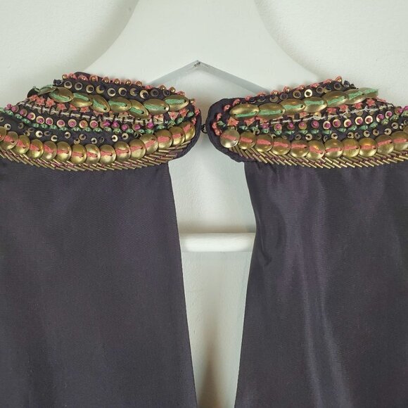 Anthropologie Dress Small Purple 100% Silk Sheath Beaded Statement Collar - Picture 7 of 11